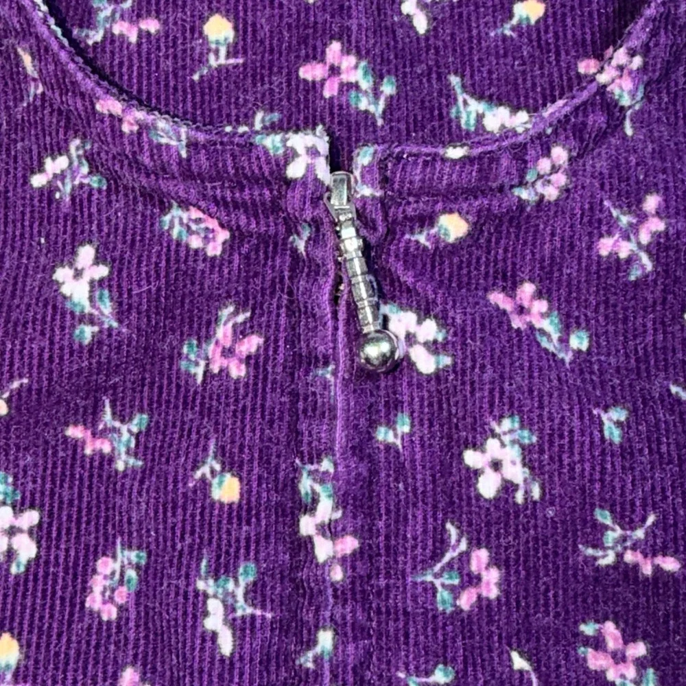 Vintage OshKosh Bgosh Girls Purple Floral Corduroy Zip Front Jumper Dress Sz 6